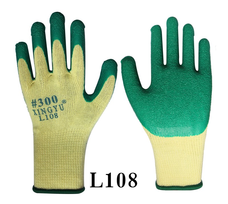 L108 十针细涤棉纱线天然乳胶皱纹手套
